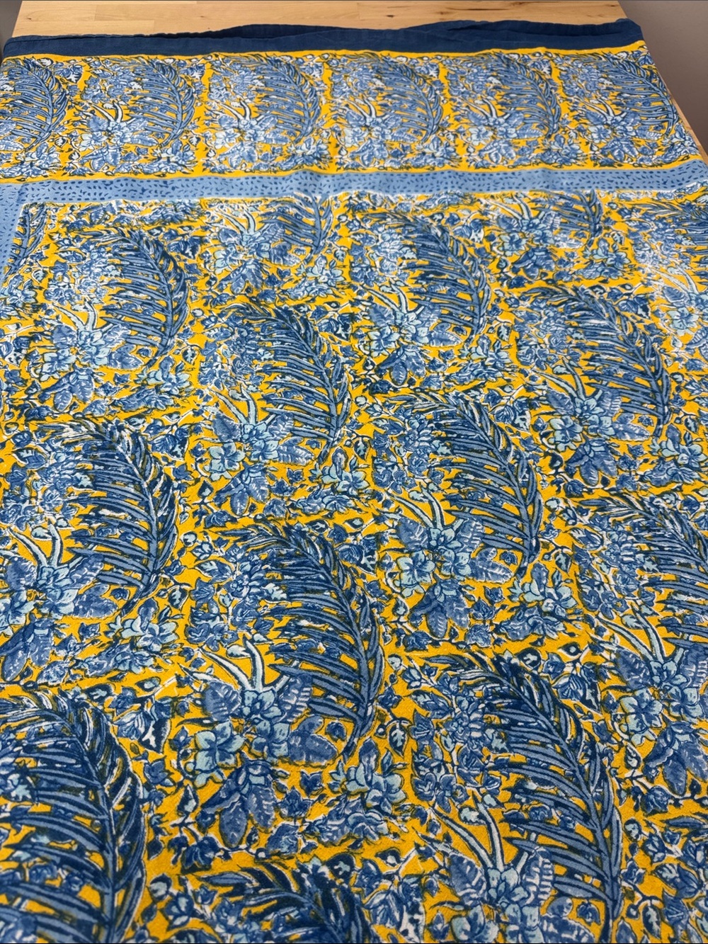 Couleur Nature by Bruno Lamy Bougainvillea Blue Yellow 100% Cotton Tablecloth